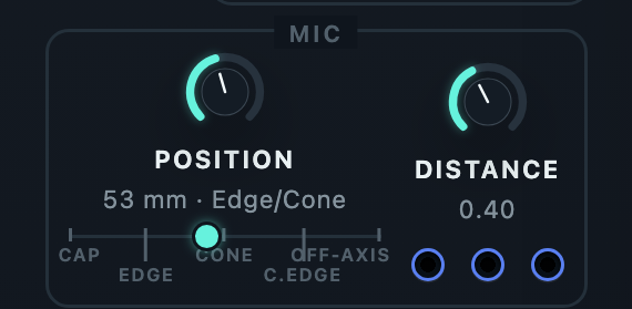 Mic cluster: Position at 53 mm between Edge and Cone on the Cap/Edge/Cone/C.Edge/Off-Axis scale, Distance 0.40